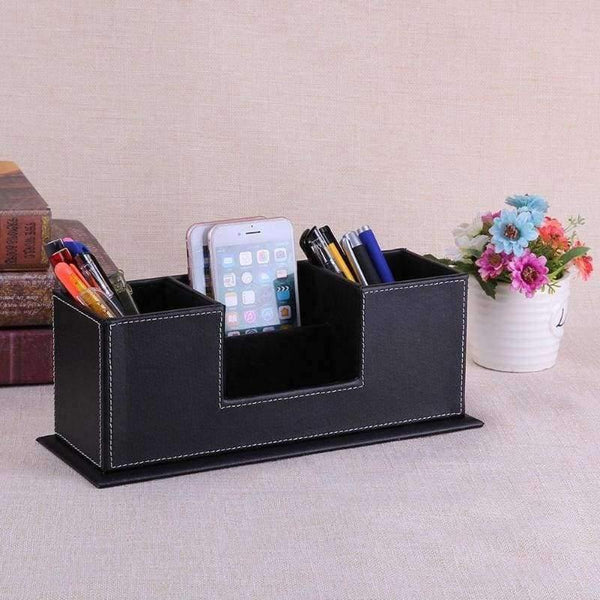 Planet Gates Black PU Leather Desk Organizer Sationery Pencil Pen Holder Storage Box Case Container Kalemlik Office Accessories