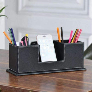 Planet Gates Black PU Leather Desk Organizer Sationery Pencil Pen Holder Storage Box Case Container Kalemlik Office Accessories
