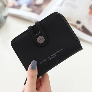 Planet Gates Black PU Leather Short Women Wallet Zipper Small Women Wallets Card Bag With Coin Purse Pockets Credit Holders