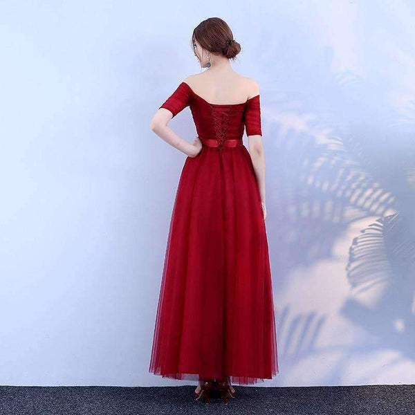 Planet Gates Black Purple Red Gray Cheap Bridesmaid Dresses A-Line Off the Shoulder Half Sleeve Wedding party dress SW0035