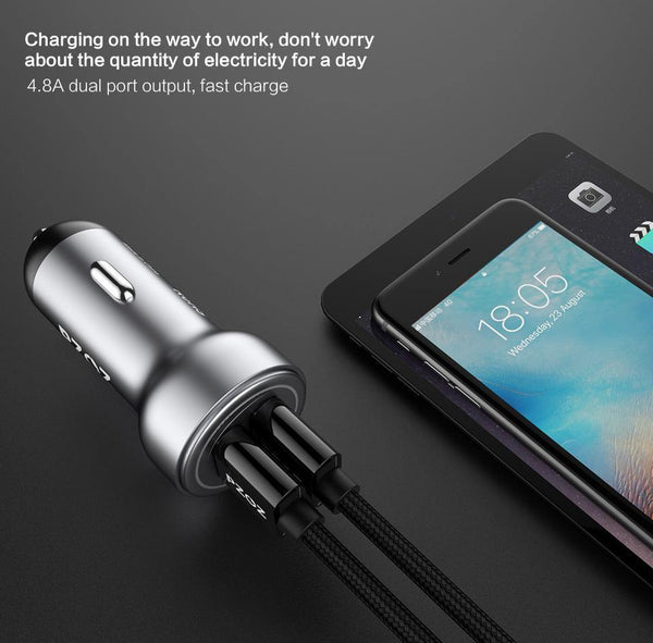 Planet Gates Black PZOZ Car Charger Dual USB 4.8A charging Mobile Phone Adapter For iPhone 7 6 Samsung Xiaomi micro mini dash Car-charger universal