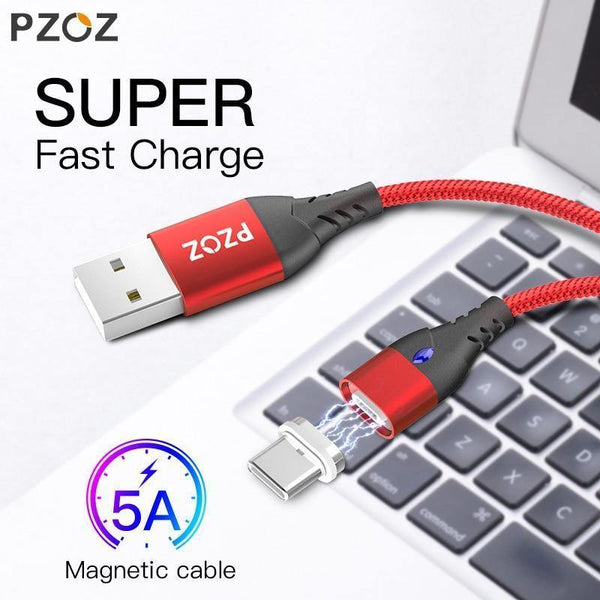 Planet Gates Black PZOZ USB C Magnetic Cable 5A Super Fast Charging Phone Type-C Magnet Charger Adapter For Samsung Galaxy S9 Huawei Xiaomi A2 lite