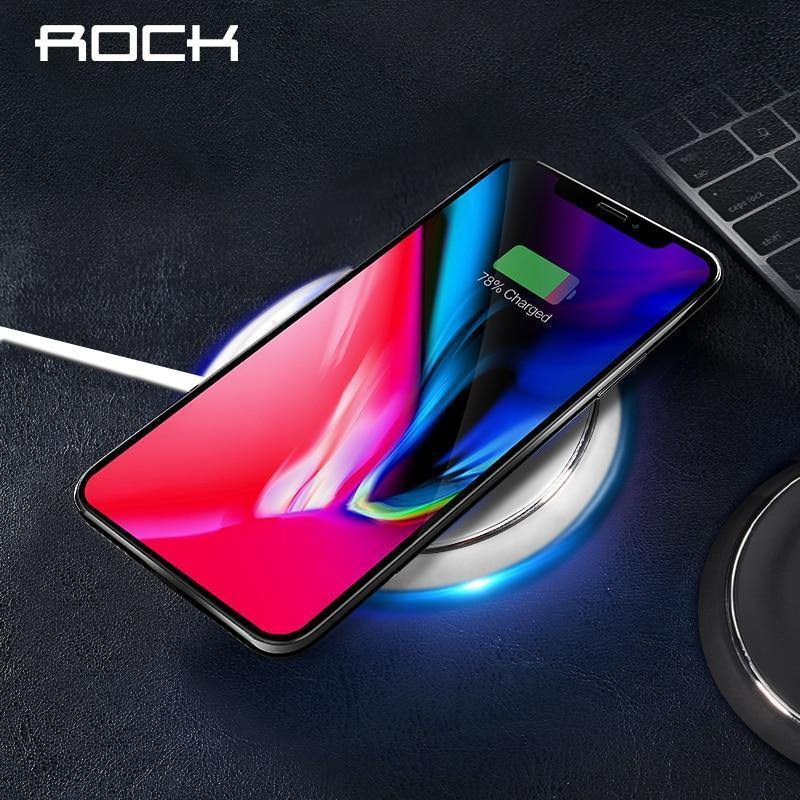 Planet Gates Black QI Wireless Charger, ROCK W5 Charging Pad For iPhone X 10 8 Samsung Note 8 S8 Plus S7 S6 Edge Phone Fast Charge Smart USB Dock