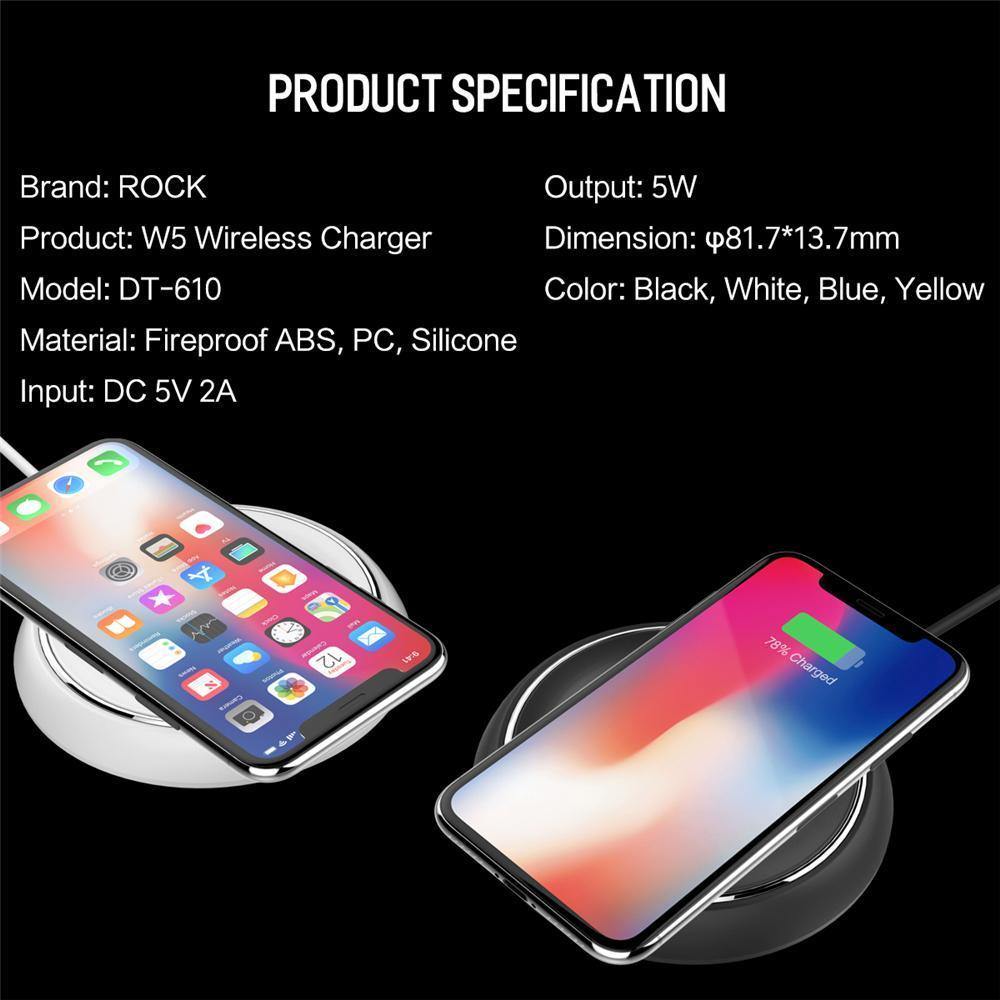 Planet Gates Black QI Wireless Charger, ROCK W5 Charging Pad For iPhone X 10 8 Samsung Note 8 S8 Plus S7 S6 Edge Phone Fast Charge Smart USB Dock