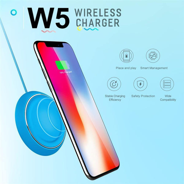 Planet Gates Black QI Wireless Charger, ROCK W5 Charging Pad For iPhone X 10 8 Samsung Note 8 S8 Plus S7 S6 Edge Phone Fast Charge Smart USB Dock