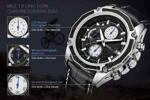 Planet Gates Black Quartz Men Watches Fashion Genuine Leather Chronograph Watch Clock for Gentle Men Male Students Reloj Hombre