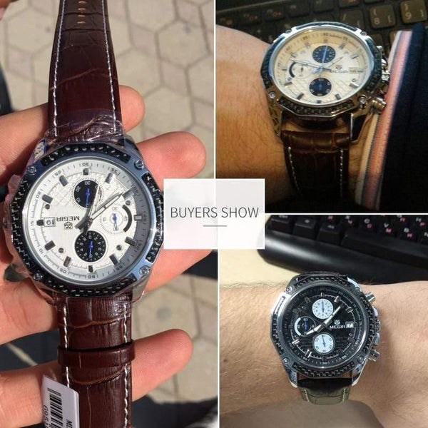 Planet Gates Black Quartz Men Watches Fashion Genuine Leather Chronograph Watch Clock for Gentle Men Male Students Reloj Hombre