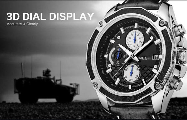 Planet Gates Black Quartz Men Watches Fashion Genuine Leather Chronograph Watch Clock for Gentle Men Male Students Reloj Hombre