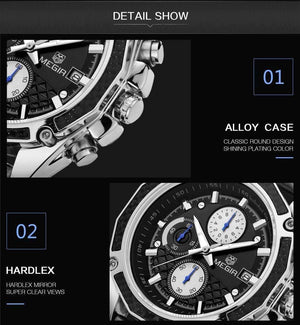 Planet Gates Black Quartz Men Watches Fashion Genuine Leather Chronograph Watch Clock for Gentle Men Male Students Reloj Hombre