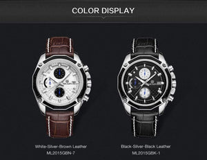 Planet Gates Black Quartz Men Watches Fashion Genuine Leather Chronograph Watch Clock for Gentle Men Male Students Reloj Hombre