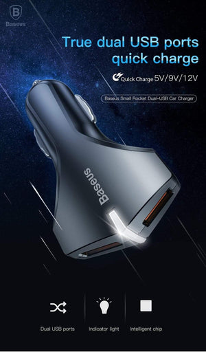 Planet Gates Black Quick Charge 3.0 Dual USB Car Charger 5V3A Turbo Fast Car Charging Mobile Phone Charger For iPhone Xiaomi Car Adapter