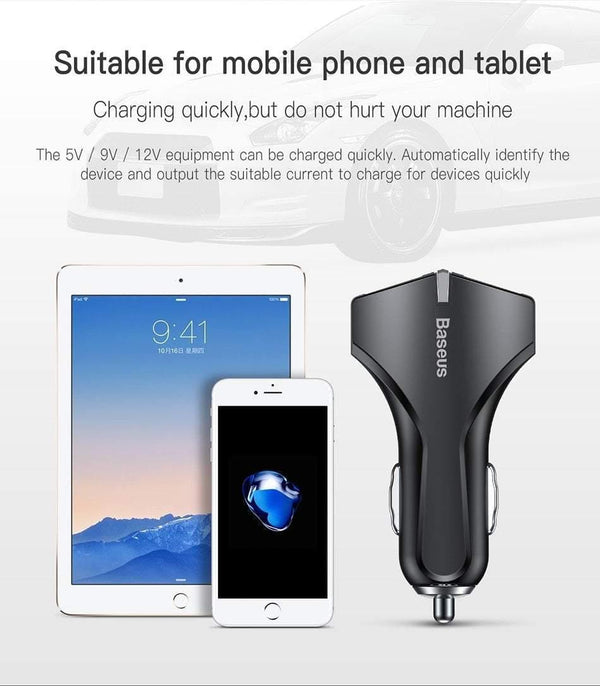 Planet Gates Black Quick Charge 3.0 Dual USB Car Charger 5V3A Turbo Fast Car Charging Mobile Phone Charger For iPhone Xiaomi Car Adapter