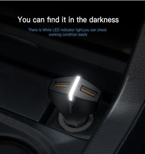 Planet Gates Black Quick Charge 3.0 Dual USB Car Charger 5V3A Turbo Fast Car Charging Mobile Phone Charger For iPhone Xiaomi Car Adapter