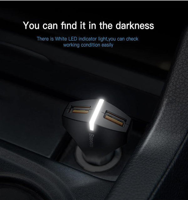 Planet Gates Black Quick Charge 3.0 Dual USB Car Charger 5V3A Turbo Fast Car Charging Mobile Phone Charger For iPhone Xiaomi Car Adapter