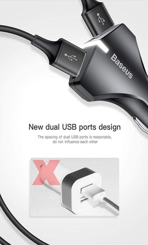 Planet Gates Black Quick Charge 3.0 Dual USB Car Charger 5V3A Turbo Fast Car Charging Mobile Phone Charger For iPhone Xiaomi Car Adapter