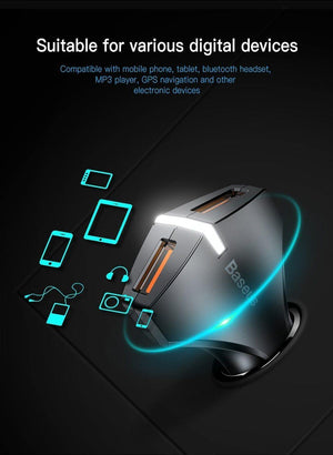 Planet Gates Black Quick Charge 3.0 Dual USB Car Charger 5V3A Turbo Fast Car Charging Mobile Phone Charger For iPhone Xiaomi Car Adapter