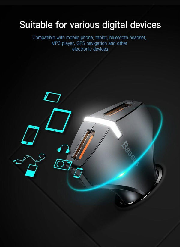 Planet Gates Black Quick Charge 3.0 Dual USB Car Charger 5V3A Turbo Fast Car Charging Mobile Phone Charger For iPhone Xiaomi Car Adapter