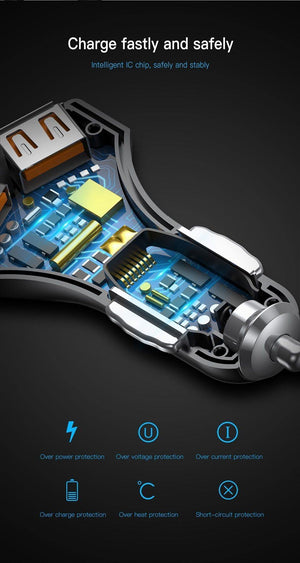 Planet Gates Black Quick Charge 3.0 Dual USB Car Charger 5V3A Turbo Fast Car Charging Mobile Phone Charger For iPhone Xiaomi Car Adapter