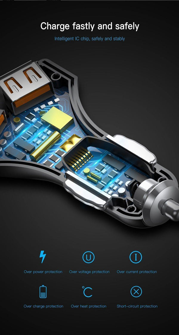 Planet Gates Black Quick Charge 3.0 Dual USB Car Charger 5V3A Turbo Fast Car Charging Mobile Phone Charger For iPhone Xiaomi Car Adapter