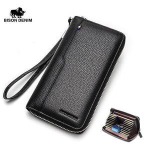 Planet Gates Black Real Cow skin Men Wallets Large Capacity Card Holder Wallet Coin Purse Genuine Leather Long Purse For Men N8226-2