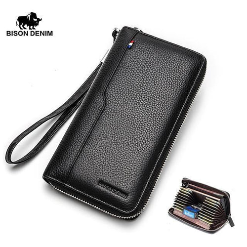 Planet Gates Black Real Cow skin Men Wallets Large Capacity Card Holder Wallet Coin Purse Genuine Leather Long Purse For Men N8226-2