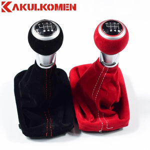 Planet Gates Black Red 5/6 Speed Suede Leather Complete Gear Shift Knob boot cover Gaiter For Audi A3 S3 2001 2002 2003