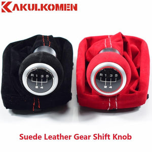 Planet Gates Black Red 5/6 Speed Suede Leather Complete Gear Shift Knob boot cover Gaiter For Audi A3 S3 2001 2002 2003