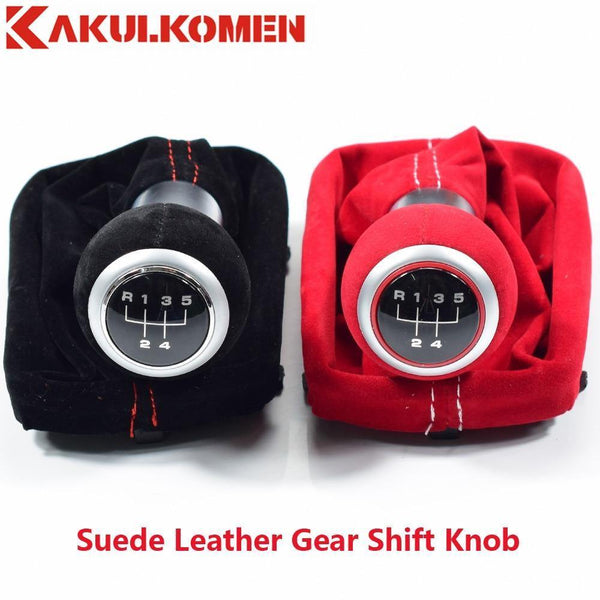 Planet Gates Black Red 5/6 Speed Suede Leather Complete Gear Shift Knob boot cover Gaiter For Audi A3 S3 2001 2002 2003