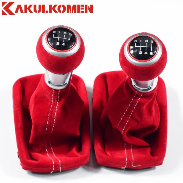Planet Gates Black Red 5/6 Speed Suede Leather Complete Gear Shift Knob boot cover Gaiter For Audi A3 S3 2001 2002 2003