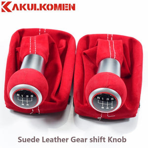 Planet Gates Black Red 5/6 Speed Suede Leather Complete Gear Shift Knob boot cover Gaiter For Audi A3 S3 2001 2002 2003