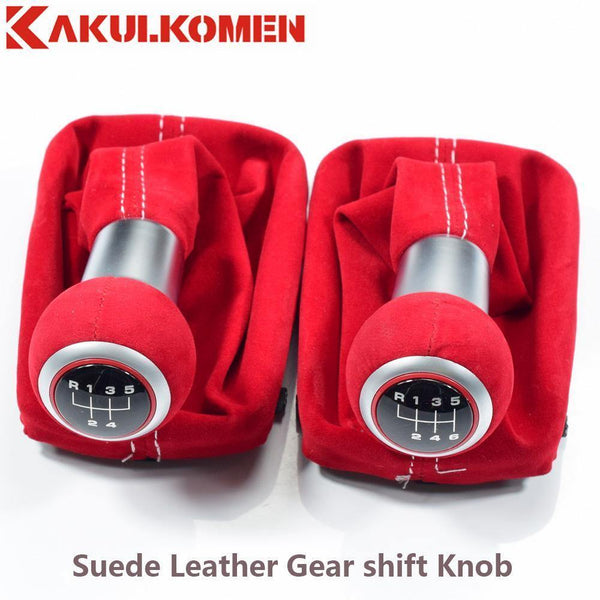 Planet Gates Black Red 5/6 Speed Suede Leather Complete Gear Shift Knob boot cover Gaiter For Audi A3 S3 2001 2002 2003