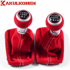 Planet Gates Black Red 5/6 Speed Suede Leather Complete Gear Shift Knob boot cover Gaiter For Audi A3 S3 2001 2002 2003