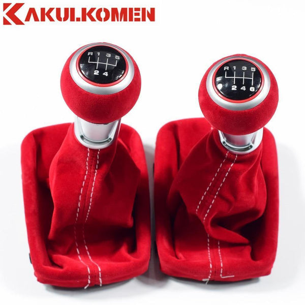 Planet Gates Black Red 5/6 Speed Suede Leather Complete Gear Shift Knob boot cover Gaiter For Audi A3 S3 2001 2002 2003