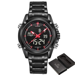 Planet Gates Black Red add box Men Watches Luxury Brand Naviforce Men's Quartz Hour Analog LED Sports Watch Men Army Military Wrist Watch Relogio Masculino