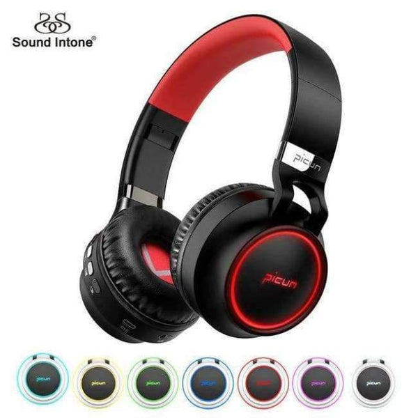 Planet Gates BLACK RED / China Bluetooth Headphone Bass Wireless Headphones 7 Colors Glow With MIC Support TF Card For Phone Xiaomi iPhone PC