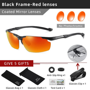 Planet Gates Black-Red / China / Glasses Bag Set CLLOIO Top Quality Aluminum Polarized Photochromic Sunglasses Men Rimless Day Night Driving Glasses Anti-Glare Chameleon Eyewear