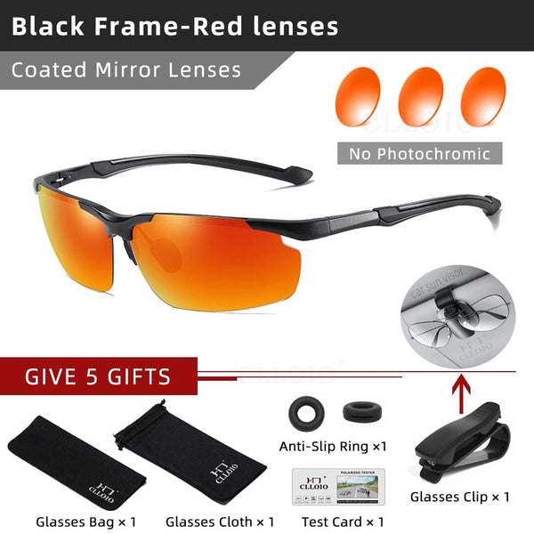 Planet Gates Black-Red / China / Glasses Bag Set CLLOIO Top Quality Aluminum Polarized Photochromic Sunglasses Men Rimless Day Night Driving Glasses Anti-Glare Chameleon Eyewear