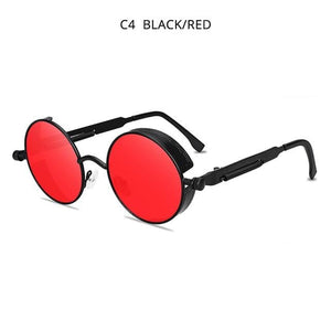 Planet Gates Black Red Classic Steampunk Sunglasses Men Women Retro Gothic Round Male's Glasses Fashion Metal Driving Goggle UV400