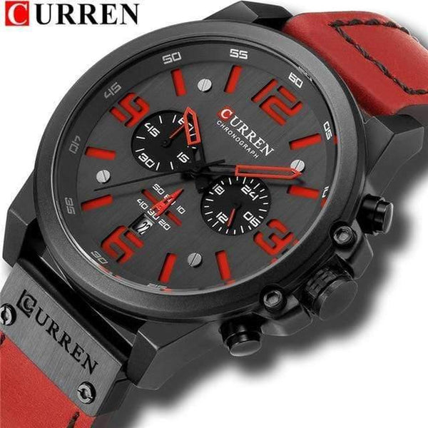 Planet Gates black red Mens Watches Top Luxury Brand Waterproof Sport Wrist Watch Chronograph Quartz Military Genuine Leather Relogio Masculino