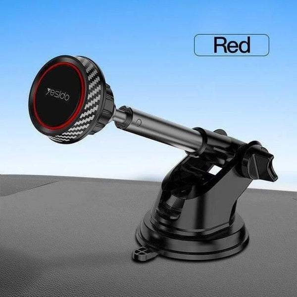 Planet Gates Black Red Telescopic Magnetic Car Phone Holder Stand Dashboard Windshield 360° Rotatable Metal Sucker Car Mount For iPhone Samsung