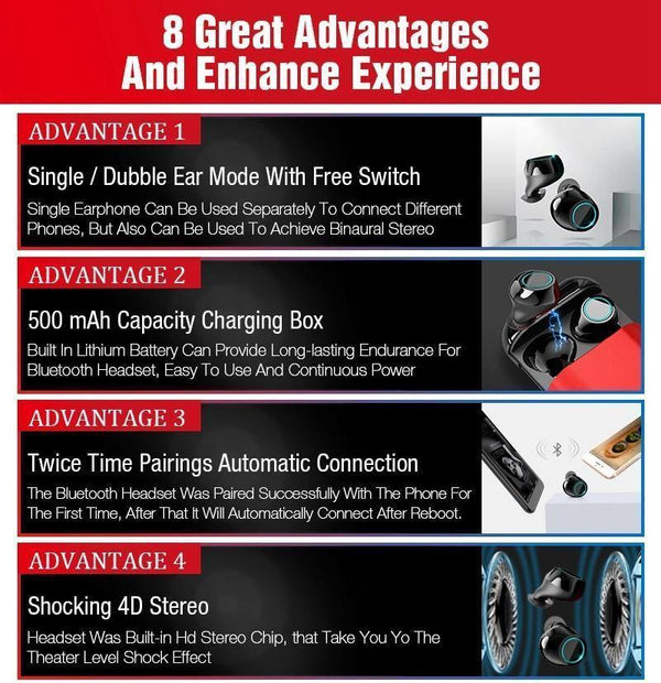 Planet Gates Black Red TOMKAS Bluetooth Headphones TWS Earbuds Wireless Bluetooth Earphones Stereo Headset Bluetooth Earphone With Mic and Charging Box