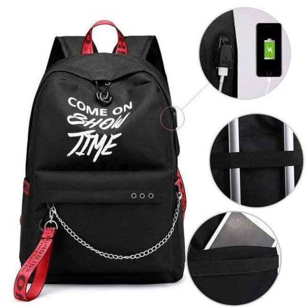 Planet Gates black red Winmax Luminous USB Badge Women Backpack Fashion Letters Print School Bag Girls Teenager Chain Backpack Bolsa Mochilas Sac A Dos