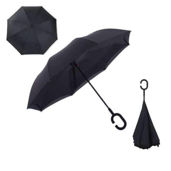 Planet Gates Black Reverse Folding Double Layer Inverted Chuva Umbrella Self Stand Inside Out Rain Protection C-Hook Hands For Car