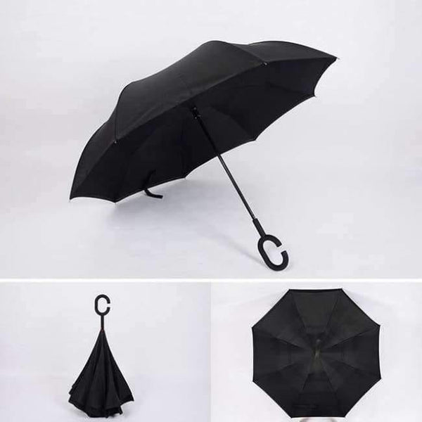 Planet Gates black Reverse Umbrella Double Layer Inverted Windproof Rain Car Umbrellas For Women S1004