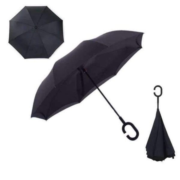 Planet Gates Black Reverse Umbrellas Folding Double Layer Inverted C Hand Holder Stand Rain Windproof Rolling Over Umbrella For Women