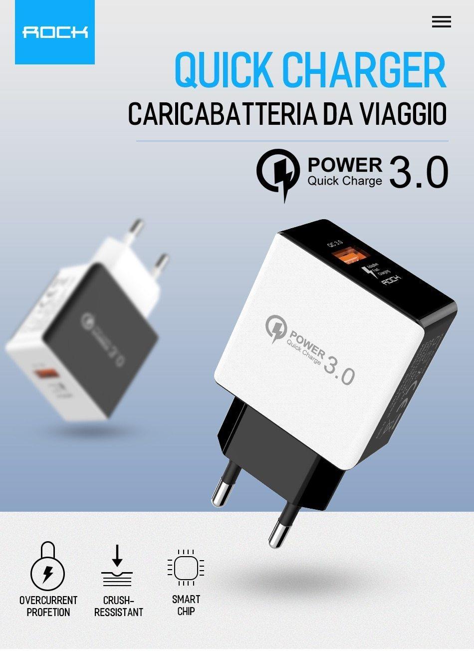 Planet Gates ROCK 18W Quick Charge QC 3.0 Phone Charger Travel Wall Adapter QC3.0 FCP Universal For Xiaomi iPhone Samsung Huawei EU Plug