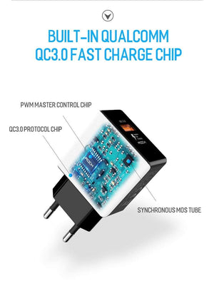 Planet Gates Black ROCK 18W Quick Charge QC 3.0 Phone Charger Travel Wall Adapter QC3.0 FCP Universal For Xiaomi iPhone Samsung Huawei EU Plug