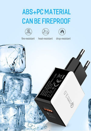 Planet Gates Black ROCK 18W Quick Charge QC 3.0 Phone Charger Travel Wall Adapter QC3.0 FCP Universal For Xiaomi iPhone Samsung Huawei EU Plug