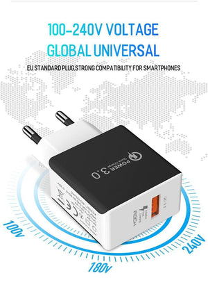 Planet Gates Black ROCK 18W Quick Charge QC 3.0 Phone Charger Travel Wall Adapter QC3.0 FCP Universal For Xiaomi iPhone Samsung Huawei EU Plug