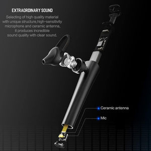 Planet Gates black ROCK Bluetooth 4.2 Wireless Earphone, Torch Series In-Ear with Microphone HiFi Bluetooth Earphone